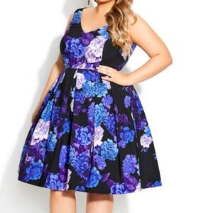 City Chic Hydrangea Fit & Flare Dress - Black